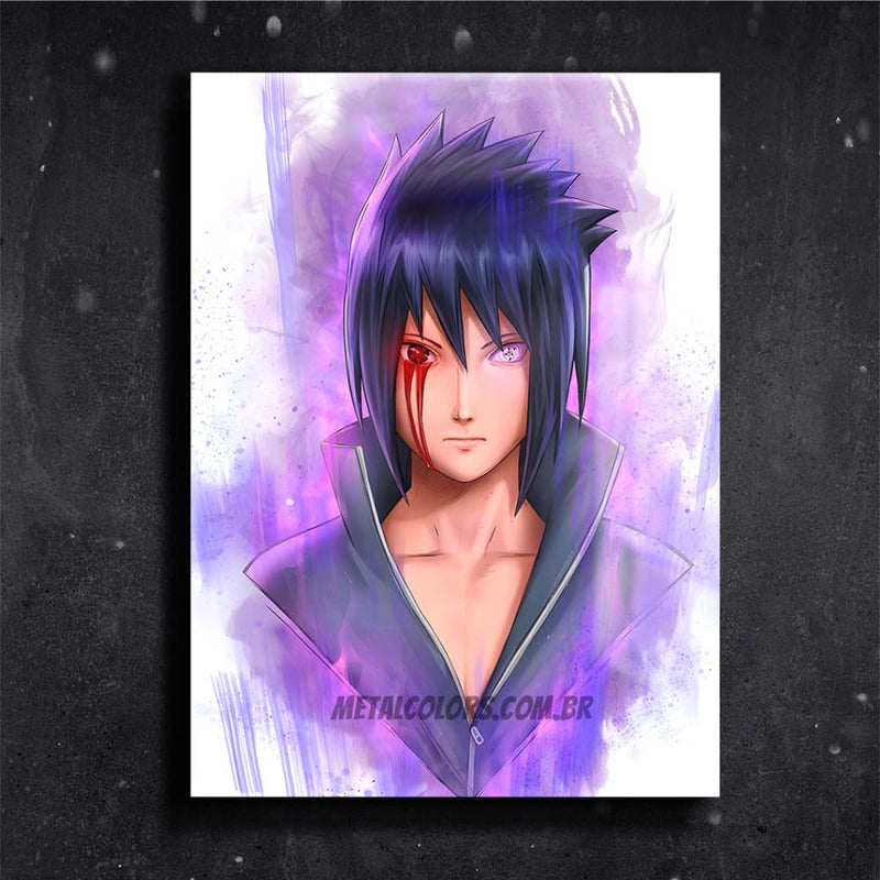 Quadro Metalizado Sasuke Naruto Anime Placa Decorativa Brilhante