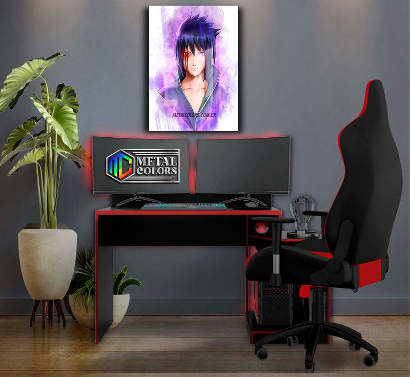 Quadro Metalizado Sasuke Naruto Anime Placa Decorativa Brilhante