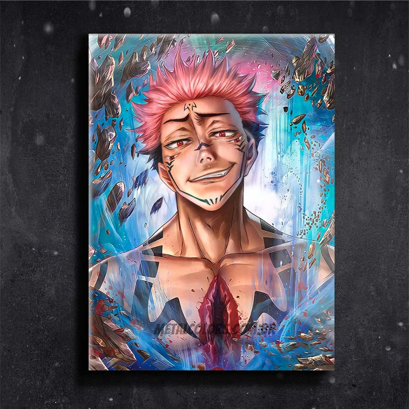 Quadro Metalizado Yuji Itadori Jujutsu Kaisen Anime Placa Decorativa Brilhante