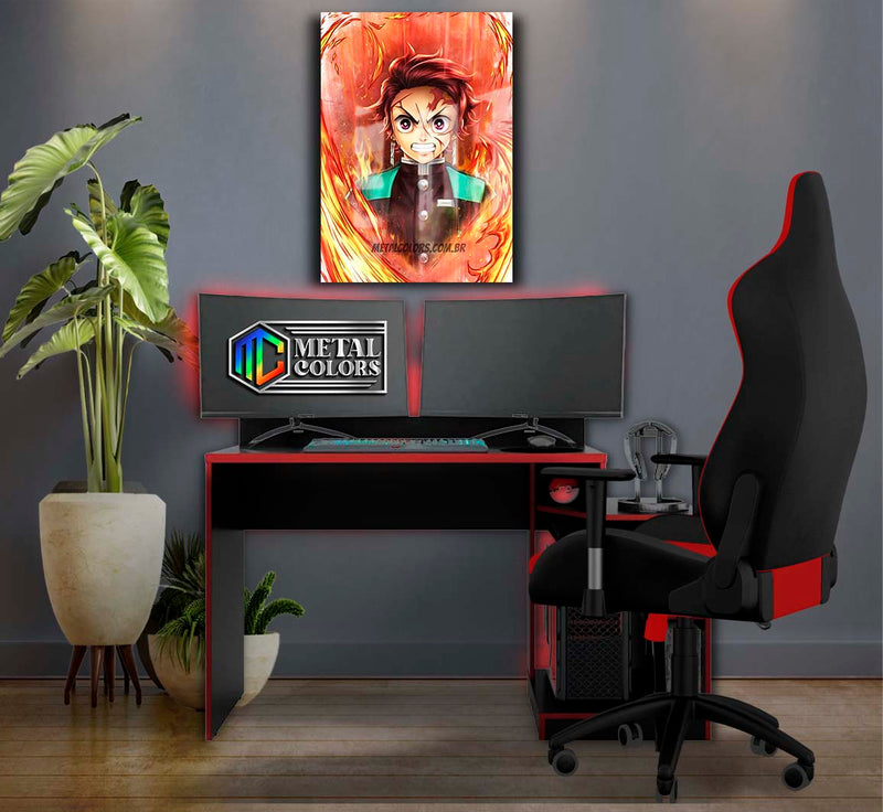 Quadro Metalizado Tanjiro Demon Slayer Respiração Fogo Placa Decorativa Brilhante