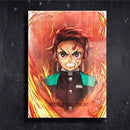 Quadro Metalizado Tanjiro Demon Slayer Respiração Fogo Placa Decorativa Brilhante