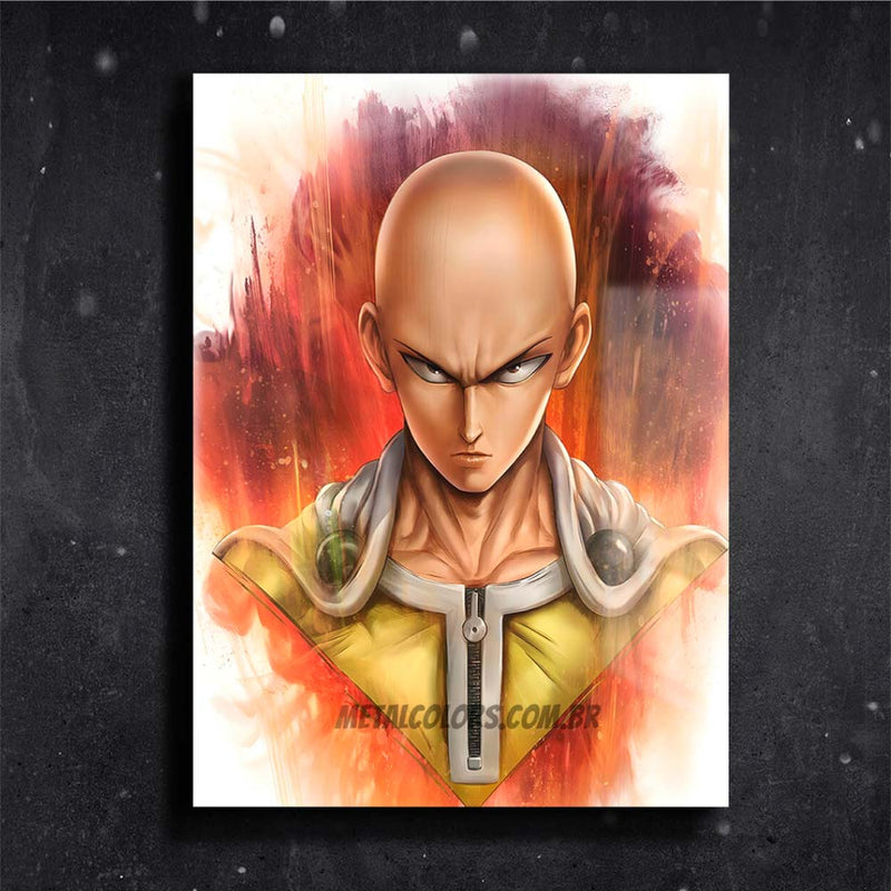 Quadro Metalizado Saitama One Punch Man Anime Placa Decorativa Brilhante