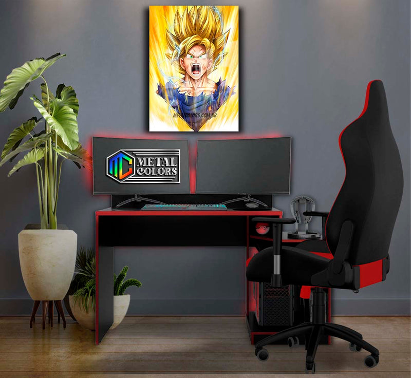 Quadro Metalizado Goku Ssj 2 Dragon Ball Anime Placa Decorativa Brilhante