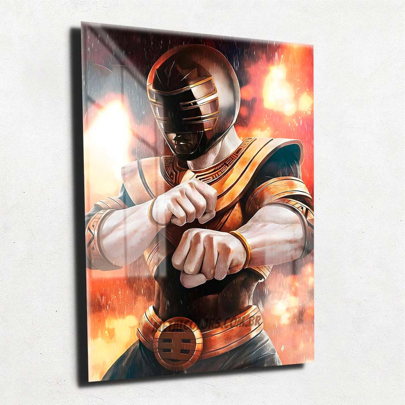 Quadro Metalizado Power Ranger Dourado Anime Placa Decorativa Brilhante