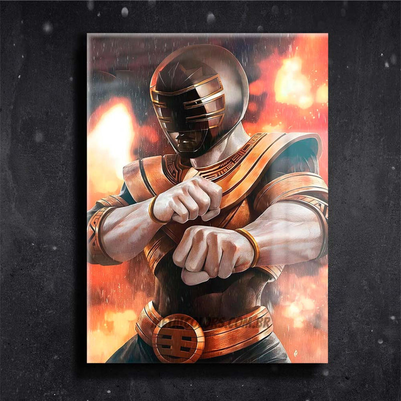 Quadro Metalizado Power Ranger Dourado Anime Placa Decorativa Brilhante