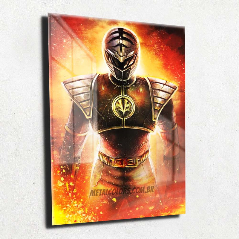 Quadro Metalizado Power Ranger Branco tommy Placa Decorativa Brilhante