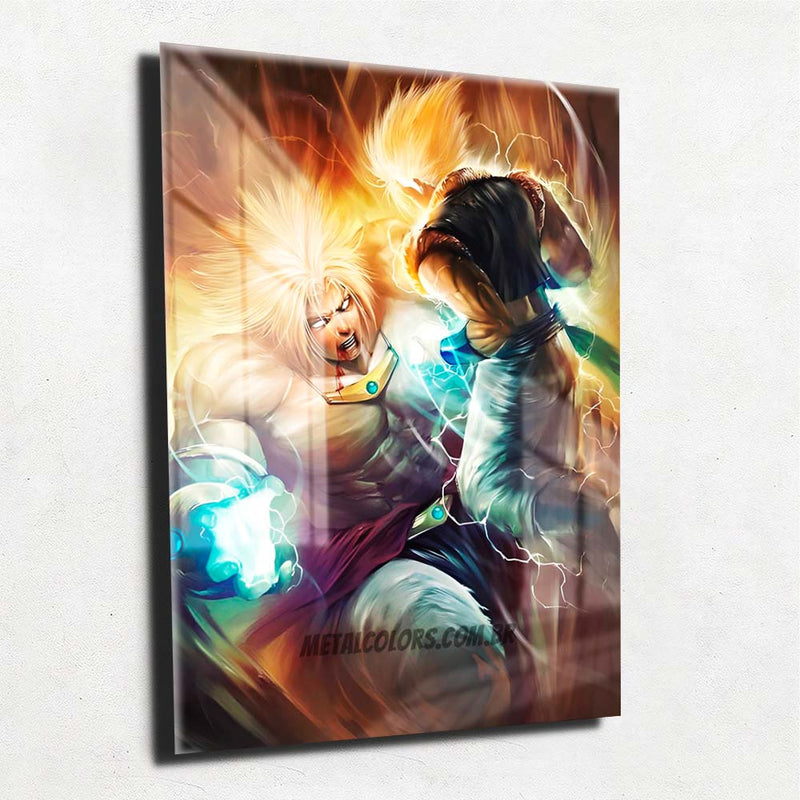 Quadro Metalizado Broly vs Vegeto SSj art Placa Decorativa Brilhante