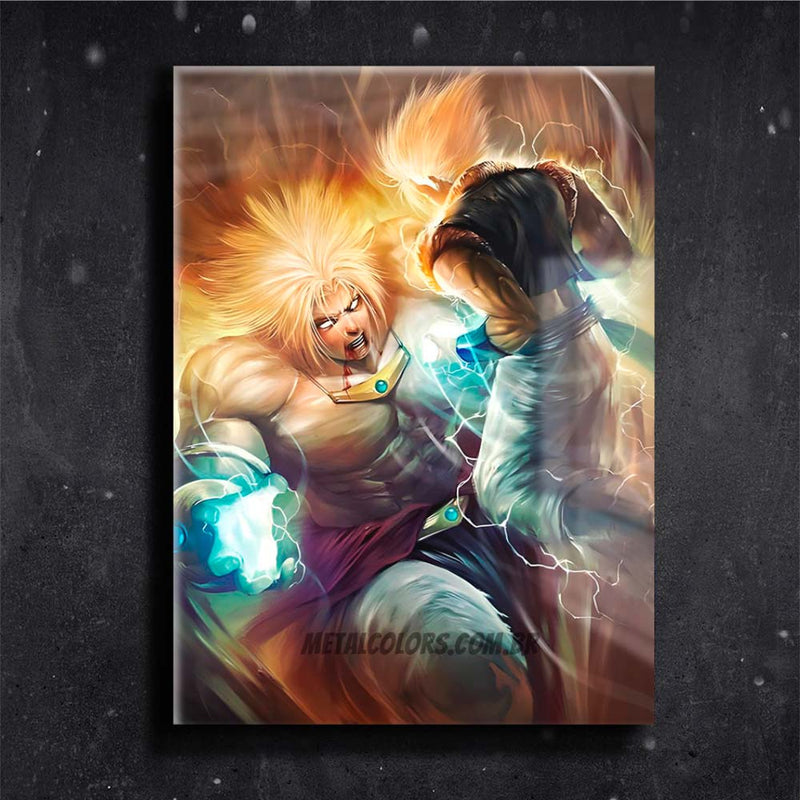 Quadro Metalizado Broly vs Vegeto SSj art Placa Decorativa Brilhante