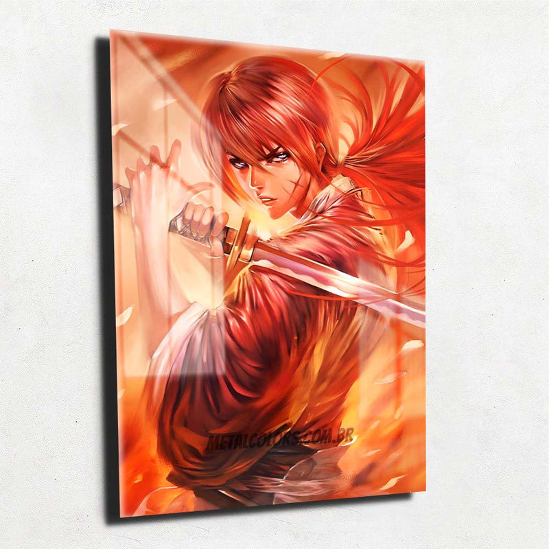 Quadro Metalizado samurai X Kenshin art Placa Decorativa Brilhante