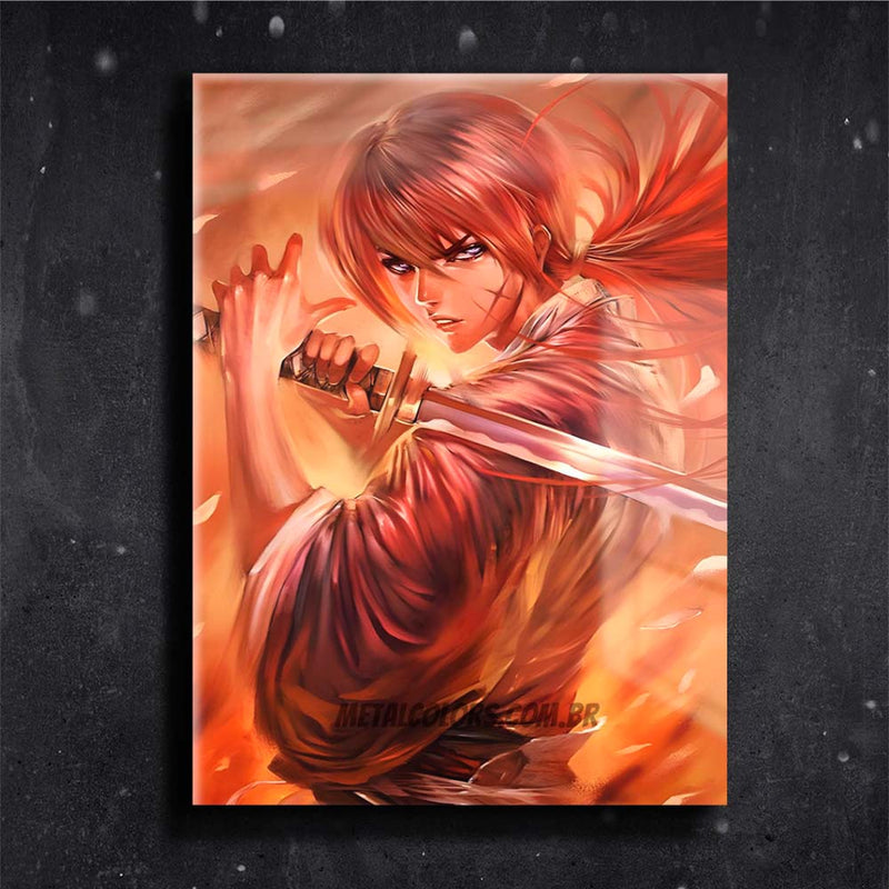 Quadro Metalizado samurai X Kenshin art Placa Decorativa Brilhante