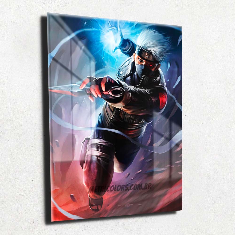 Quadro Metalizado Kakashi Art Realista Anime Naruto Placa Decorativa