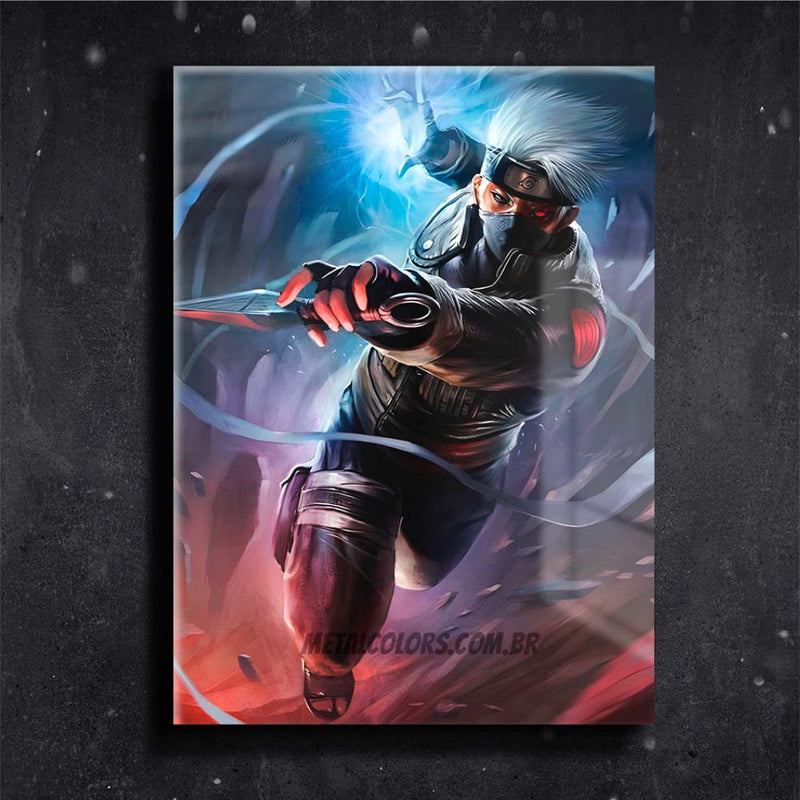 Quadro Metalizado Kakashi Art Realista Anime Naruto Placa Decorativa