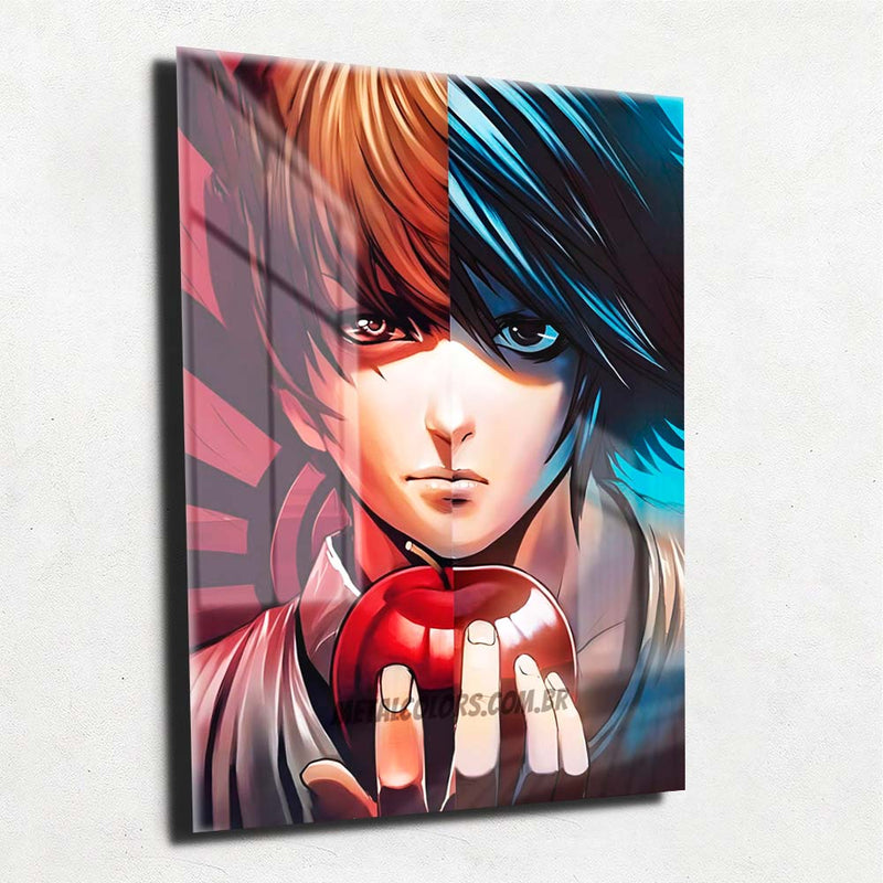 Quadro Metalizado Death Note Kira vs L  Light Yagami Placa Decorativa Brilhante