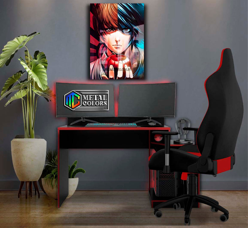 Quadro Metalizado Death Note Kira vs L  Light Yagami Placa Decorativa Brilhante