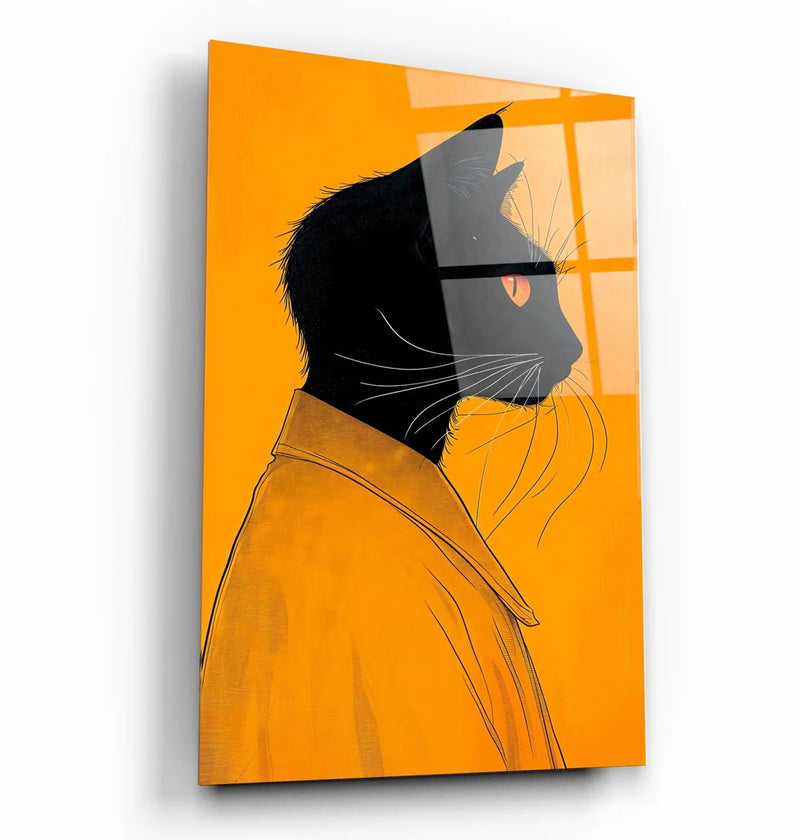 Quadro Metalizado Gato Preto Brilhante Decoração