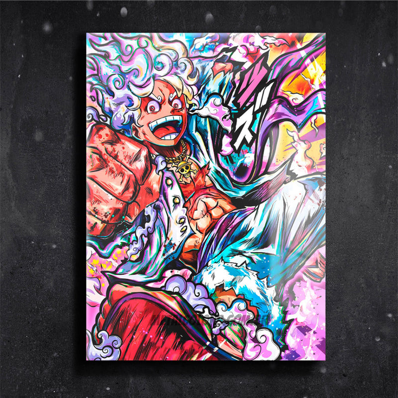 Quadro Metalizado Luffy Gear 5 Nika One Piece Anime Placa Decorativa Brilhante