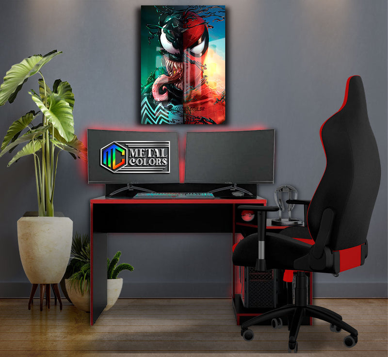 Quadro Venom vs Homem Aranha Simbiose Placa Decorativa Metalizado Brilhante