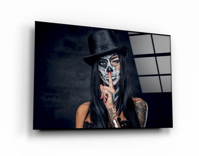 Quadro Metalizado Moderno Decoração Mulher Caveira Rock