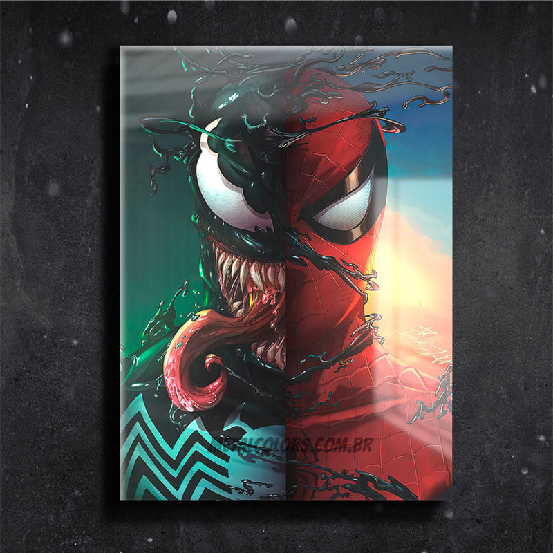 Quadro Venom vs Homem Aranha Simbiose Placa Decorativa Metalizado Brilhante