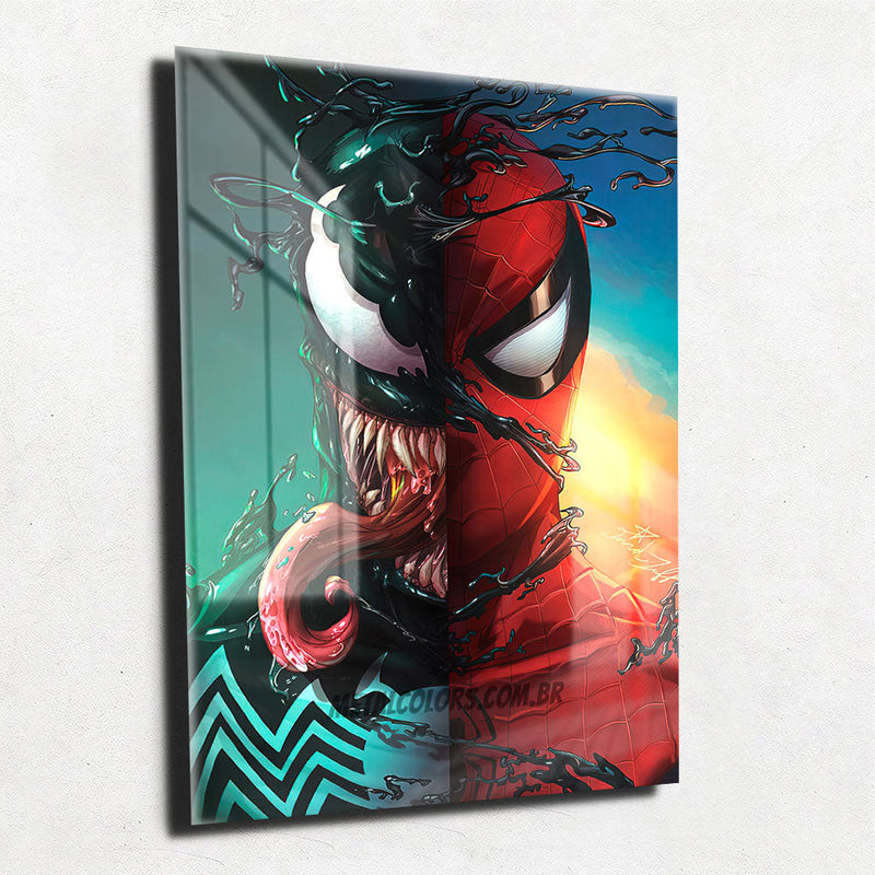 Quadro Venom vs Homem Aranha Simbiose Placa Decorativa Metalizado Brilhante