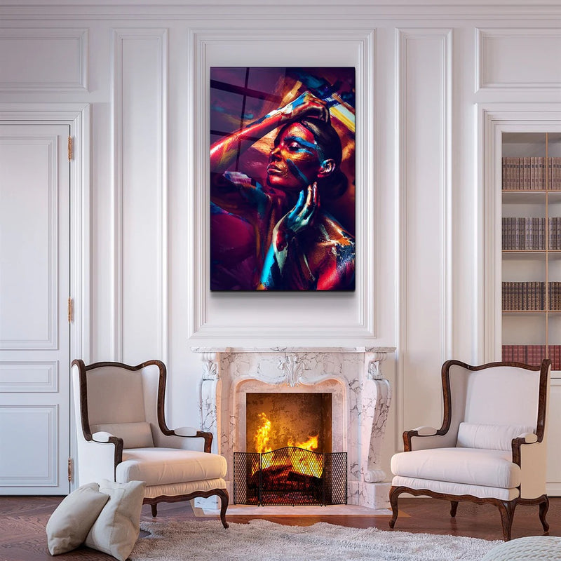 Quadro Metalizado Moderno Decoração Mulher Colorido Psy