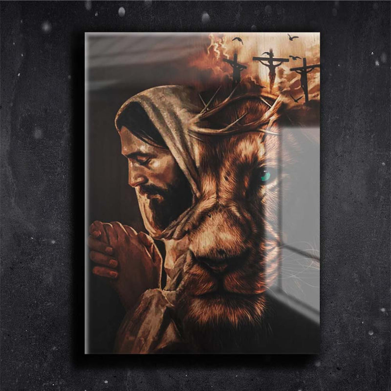 Quadro Metalizado Leão de Judá/ Jesus Decorativa Brilhante