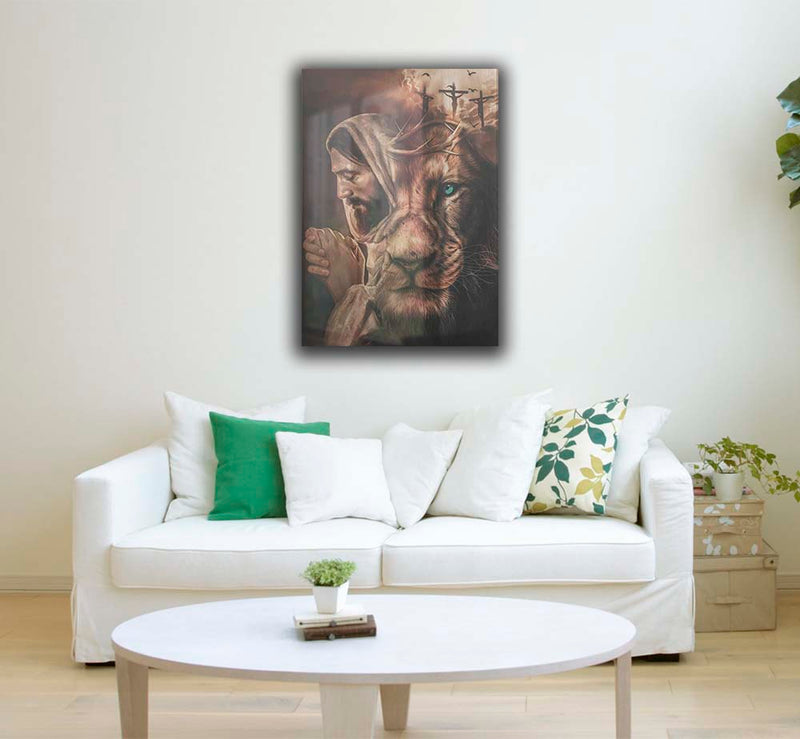 Quadro Metalizado Leão de Judá/ Jesus Decorativa Brilhante