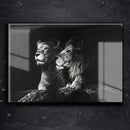 Quadro Metalizado Leão de Judá e Leoa Preto e Branco Brilhante