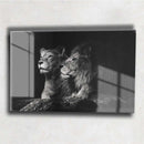 Quadro Metalizado Leão de Judá e Leoa Preto e Branco Brilhante