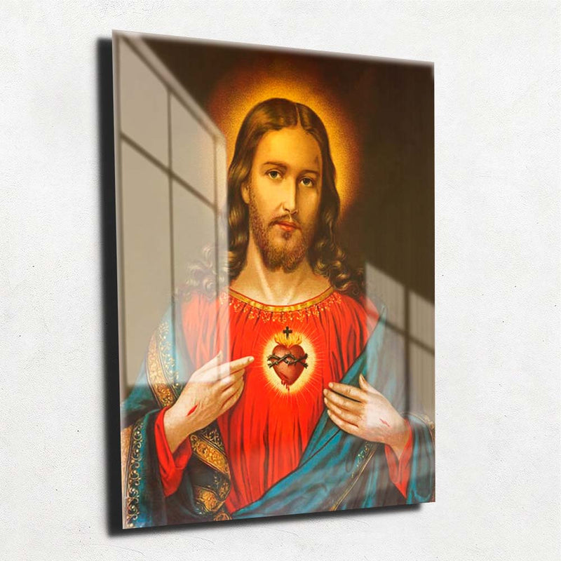 Quadro Metalizado Sagrado Coração de Jesus Brilhante