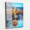 Quadro Metalizado Leão de Judá e Filhote Reflexo no Lago Brilhante