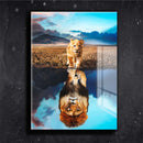Quadro Metalizado Leão de Judá e Filhote Reflexo no Lago Brilhante