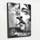 Quadro Metalizado Leão de Judá/ Cristo Preto e Branco Brilhante
