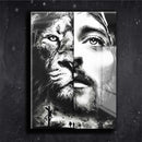 Quadro Metalizado Leão de Judá/ Cristo Preto e Branco Brilhante
