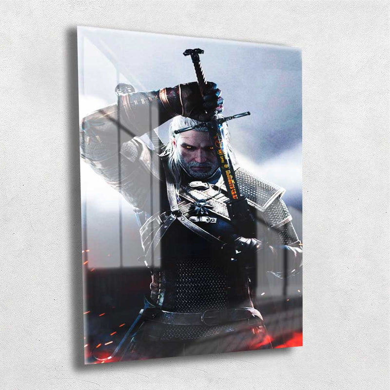 Quadro Metalizado Geralt de Rívia The Witcher Jogo Game Placa Decorativa Brilhante