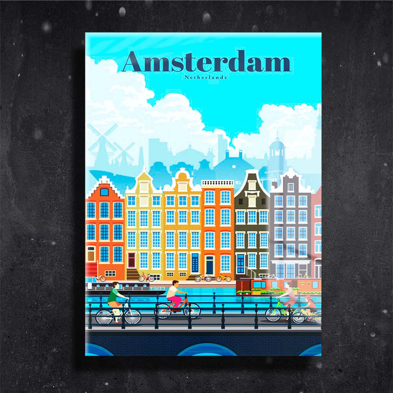 Quadro Metalizado Amsterdam Coleção Países Placa Decorativa Brilhante