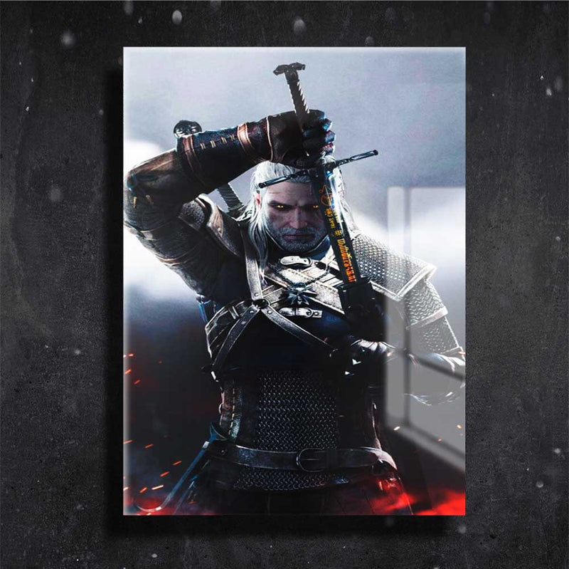 Quadro Metalizado Geralt de Rívia The Witcher Jogo Game Placa Decorativa Brilhante