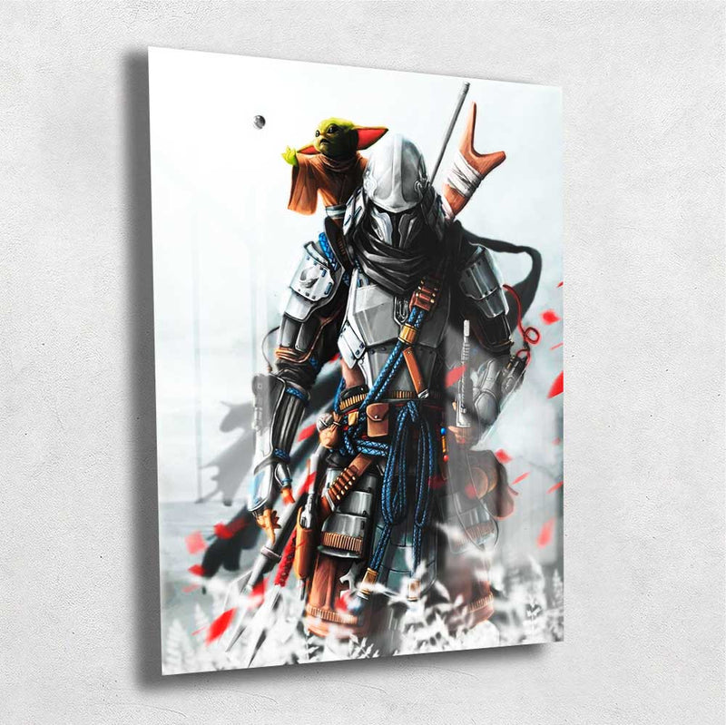 Quadro Metalizado Star Wars Boba Fett Mandaloriano Ninja Art HD