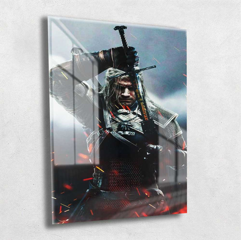 Quadro Metalizado Geralt de Rívia Série The Witcher Henry Cavill Placa Decorativa Brilhante