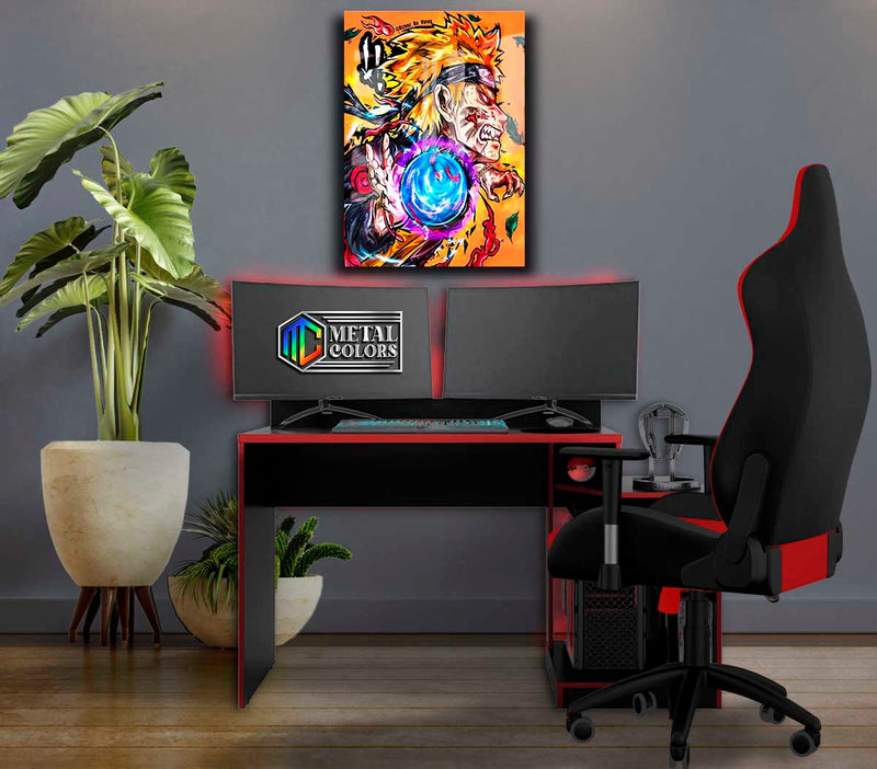 Quadro Metalizado Naruto Kurama Anime Placa Decorativa Brilhante