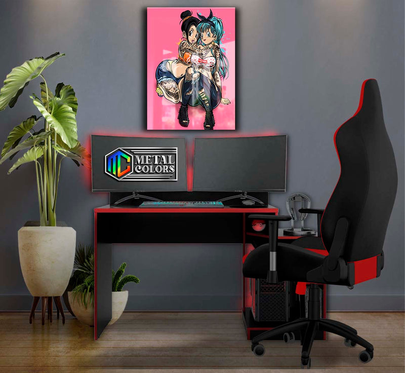 Quadro Metalizado Bulma e Chichi Tatoo Dragon Ball Anime