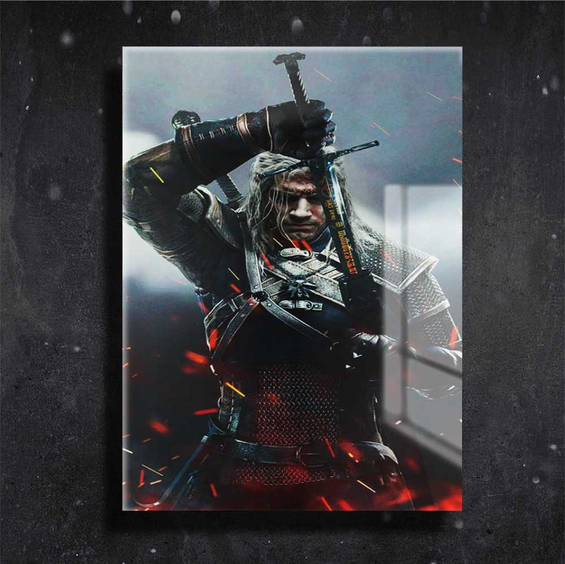 Quadro Metalizado Geralt de Rívia Série The Witcher Henry Cavill Placa Decorativa Brilhante