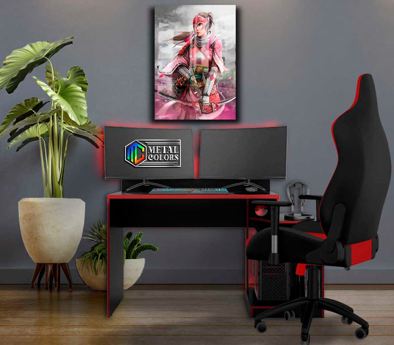 Quadro Metalizado Power Rangers Rosa Ninja Art HD Decorativo