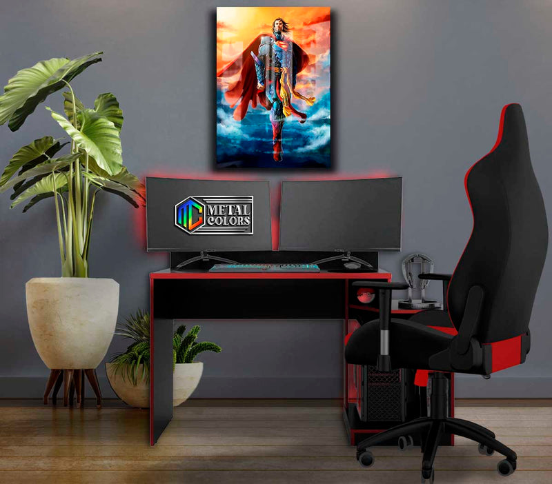 Quadro Metalizado Superman Ninja Art Placa Decorativa Brilhante