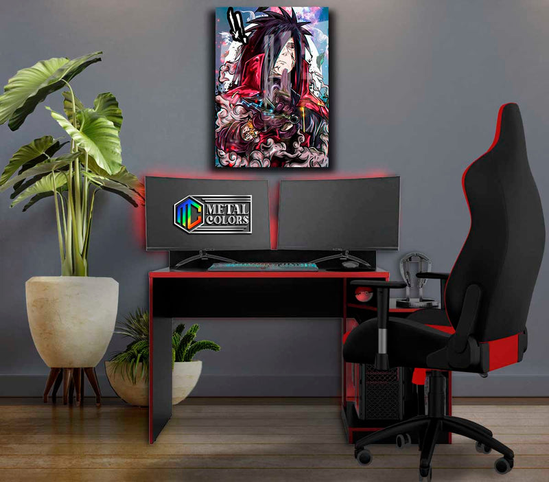 Quadro Metalizado Uchiha Madara Anime Placa Decorativa Brilhante