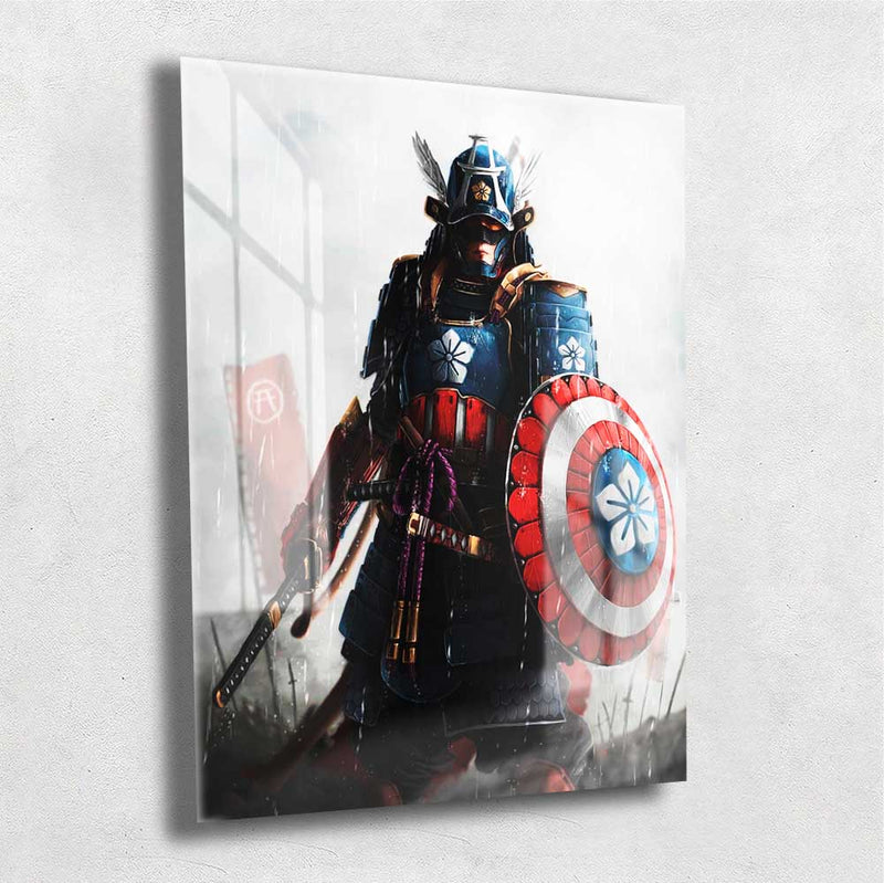 Quadro Metalizado Capitão América Ninja Art Placa Decorativa Brilhante