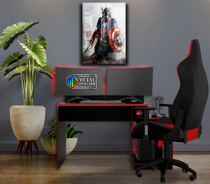 Quadro Metalizado Capitão América Ninja Art Placa Decorativa Brilhante