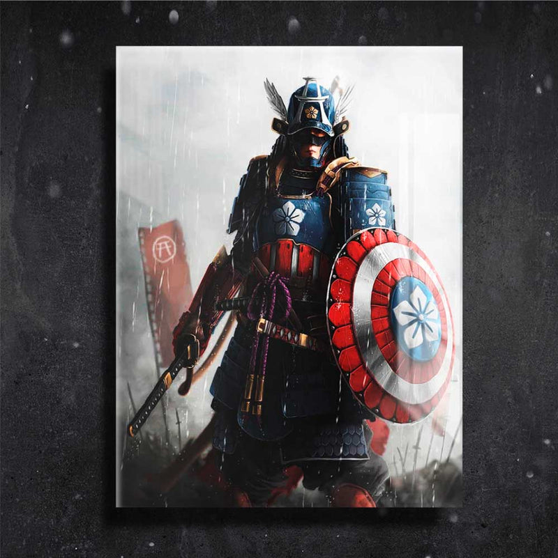 Quadro Metalizado Capitão América Ninja Art Placa Decorativa Brilhante