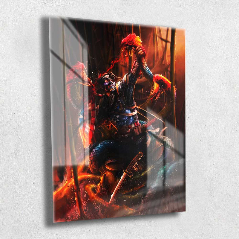 Quadro Metalizado Capitão América Ninja Art Placa Decorativa Brilhante