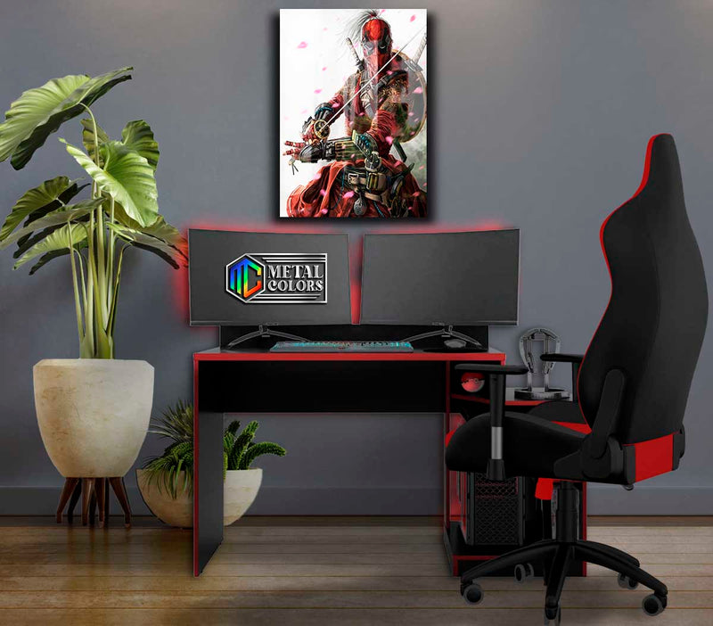 Quadro Metalizado Deadpool Art Ninja Placa Decorativa Brilhante